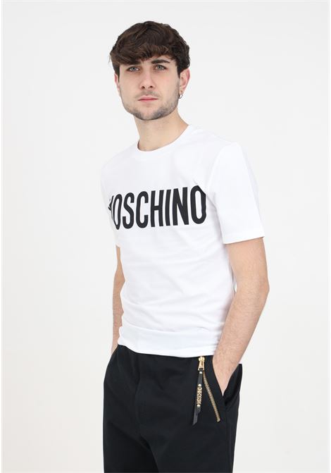 T-shirt da uomo bianca con logo nero MOSCHINO | A070220391001
