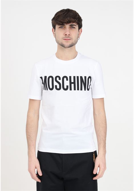 T-shirt da uomo bianca con logo nero MOSCHINO | T-shirt | A070220391001