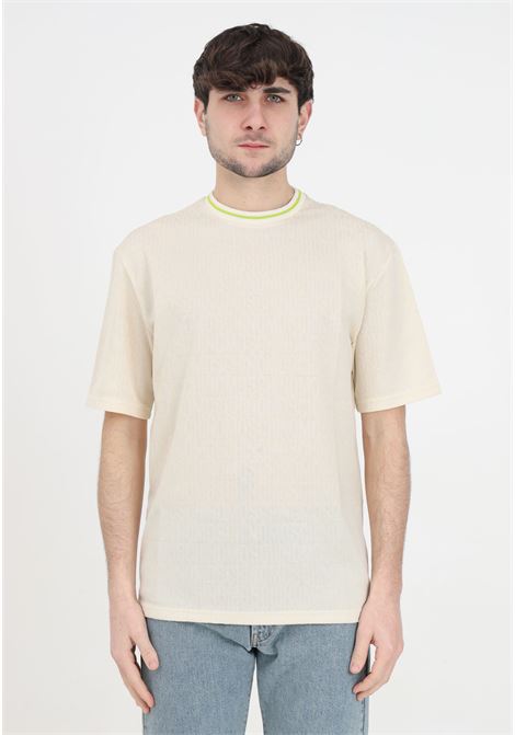 T-shirt uomo beige all over logo colletto elastico MOSCHINO | T-shirt | A070426451006