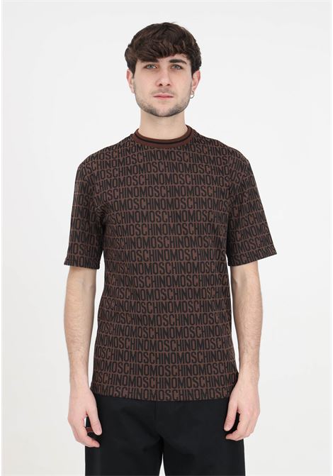 Brown men's t-shirt with all over logo MOSCHINO | A070426451103