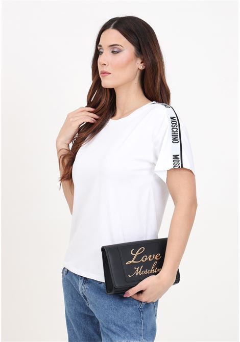 T-shirt donna bianca con nastro logato e logo in gomma MOSCHINO | T-shirt | A070444060001