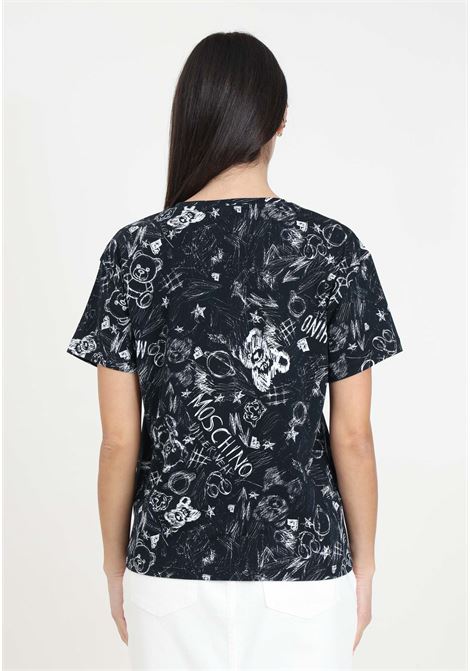T-shirt da donna nera con stampa allover con schizzi MOSCHINO | A070544121555