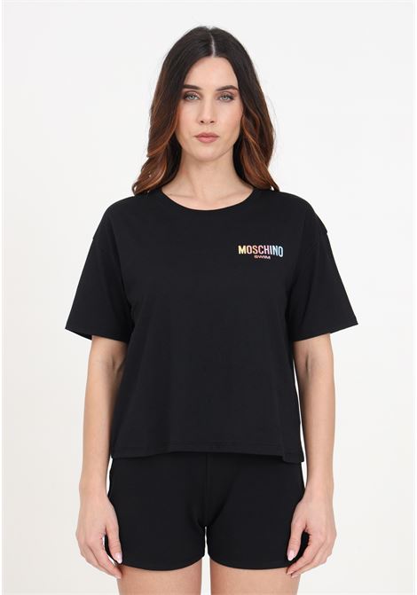 T-shirt nera da donna logo arcobaleno MOSCHINO | T-shirt | A070594070555
