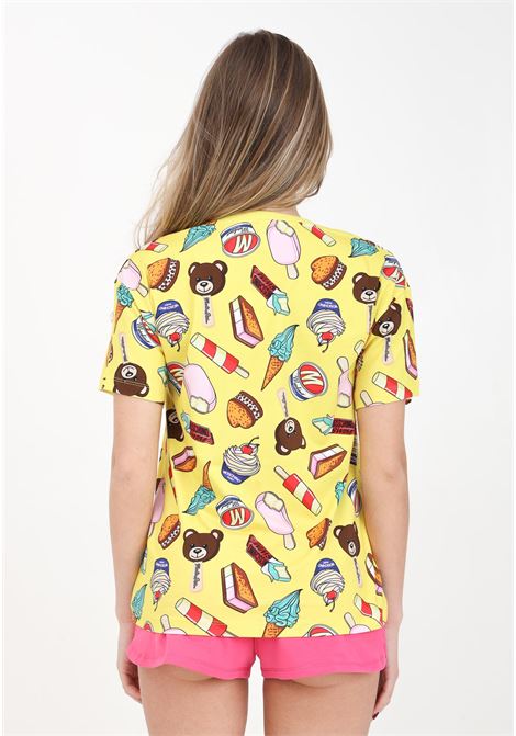 T-shirt da donna gialla con stampa allover disegni MOSCHINO | T-shirt | A070794131028
