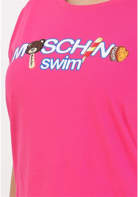 Fuchsia women's t-shirt with multicolor print MOSCHINO | A070994090206