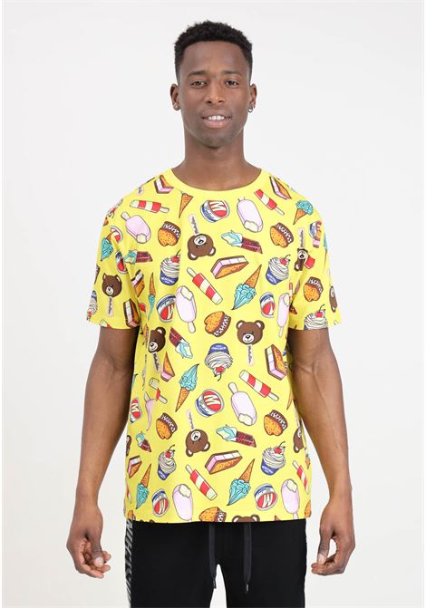 Yellow men's T-shirt with allover graphic print MOSCHINO | A071294131028