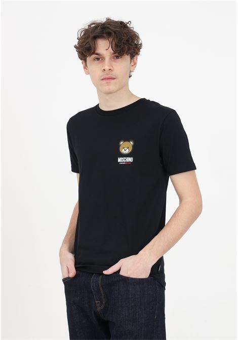 T-shirt da uomo nera con stampa orsetto e logo MOSCHINO | T-shirt | A078844100555