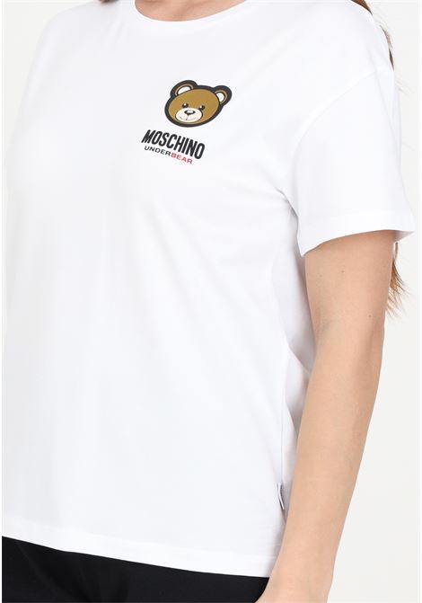 T-shirt bianca da donna con logo e piccolo teddy MOSCHINO | T-shirt | A078944100001