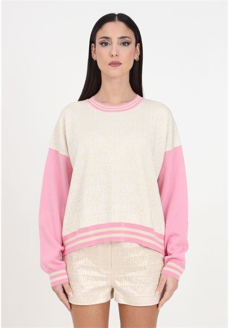 Ivory patterned allover logo crew-neck women's sweater MOSCHINO | Knitwear | A090527002006