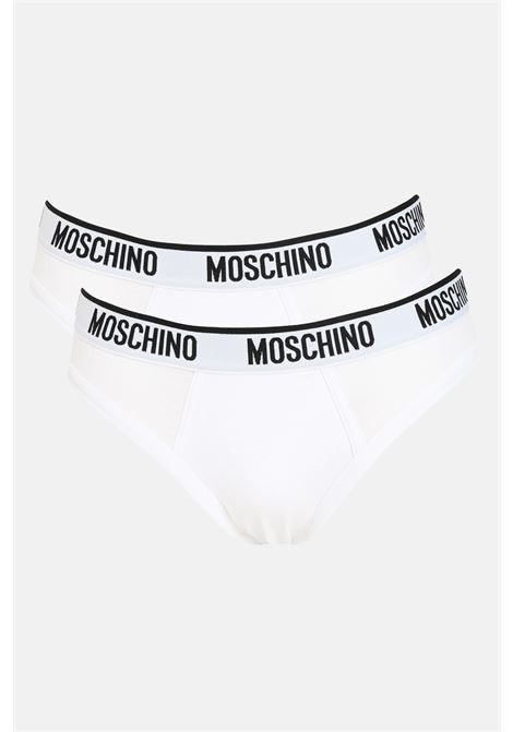 Set of 2 white men's briefs with logoed elastic band MOSCHINO | Slip | A130244060001