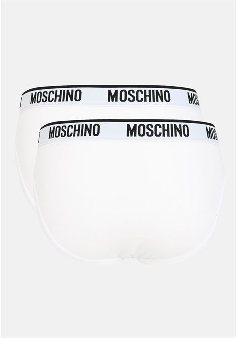 Set of 2 white men's briefs with logoed elastic band MOSCHINO | Slip | A130244060001