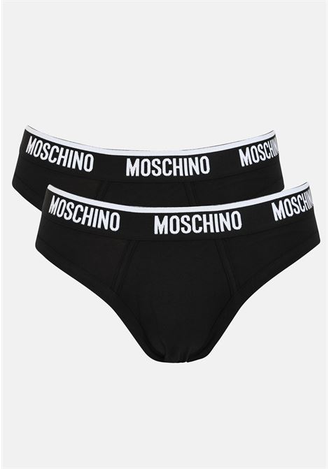 Set of 2 black men's briefs with logoed elastic band MOSCHINO | Slip | A130244060555