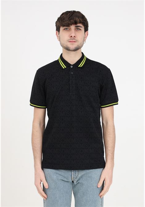 Black men's polo shirt with green stripe collar MOSCHINO | A160126451555