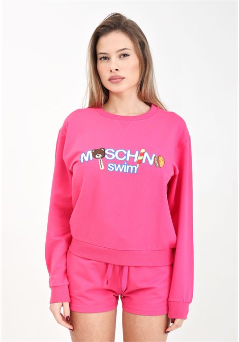 Fuchsia women's sweatshirt with multicolor logo print MOSCHINO | Hoodie | A171294120206