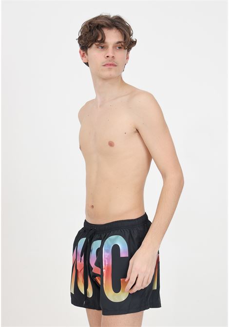 Shorts mare nero con stampa multicolor lettering logo MOSCHINO | Beachwear | A422993011555