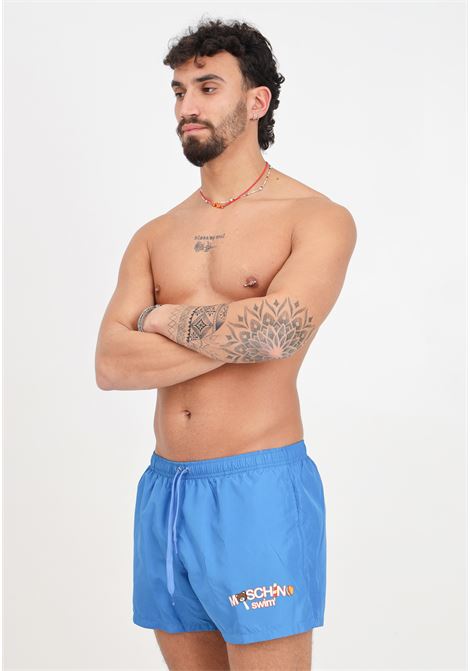 Light blue men's swim shorts with color logo print MOSCHINO | A425193010318