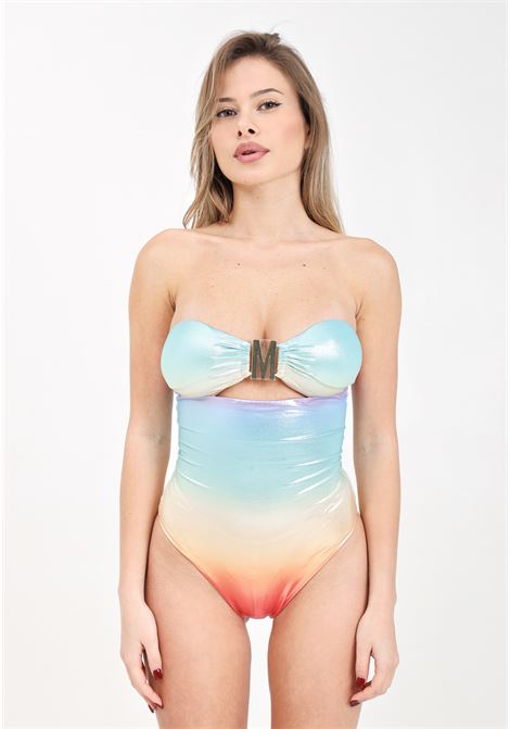 Rainbow women's monokini with gold metal logo plate bandeau MOSCHINO | A490494021888