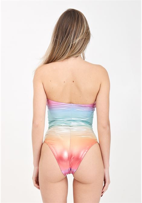 Rainbow women's monokini with gold metal logo plate bandeau MOSCHINO | Beachwear | A490494021888