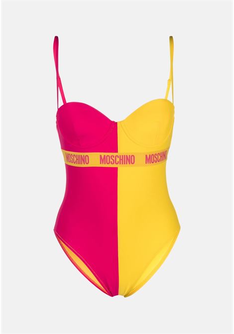 Two-tone fuchsia and yellow women's one-piece swimsuit MOSCHINO | A491649011206