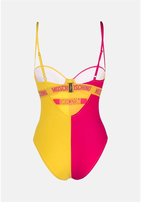 Two-tone fuchsia and yellow women's one-piece swimsuit MOSCHINO | A491649011206