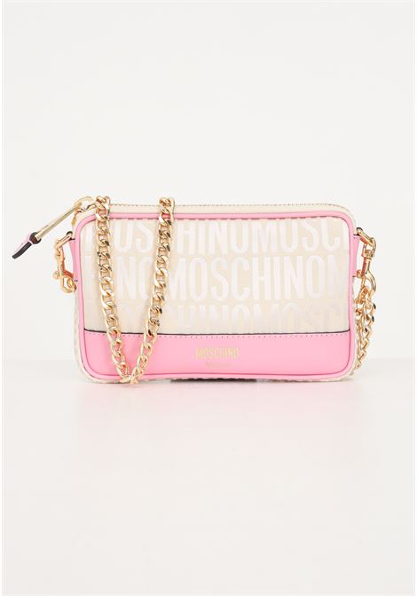 Women's shoulder bag in ivory pattern in nylon with all over jacquard logo MOSCHINO | Bags | A741082682006