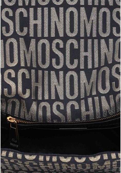 Black and gold women's biker shoulder bag with printed logo MOSCHINO | A742882691555
