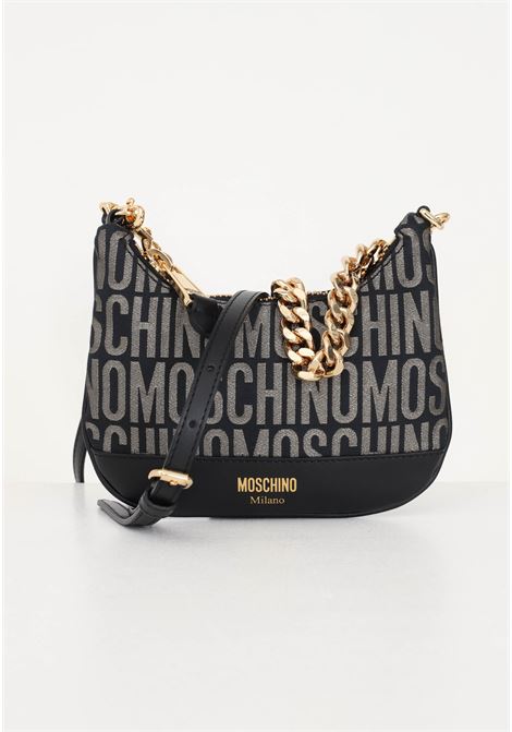 Black and gold women's handbag with all-over logo MOSCHINO | A743182692555