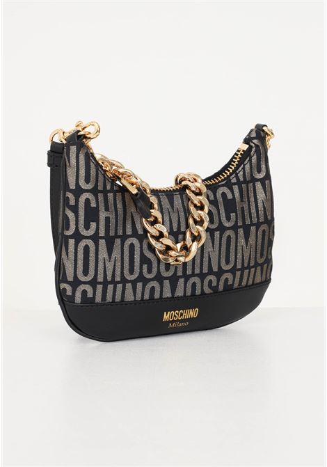 Black and gold women's handbag with all-over logo MOSCHINO | Bags | A743182692555