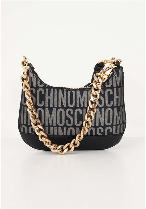 Black and gold women's handbag with all-over logo MOSCHINO | A743182692555