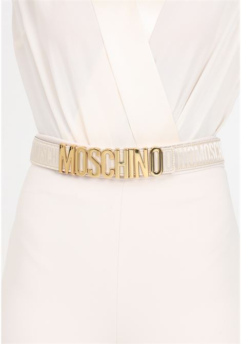 Women's beige allover belt with beige gold lettering logo MOSCHINO | Belts | A800182682006