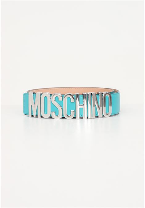 Belt for men and women in aqua green with silver lettering MOSCHINO | Belts | A800280021365