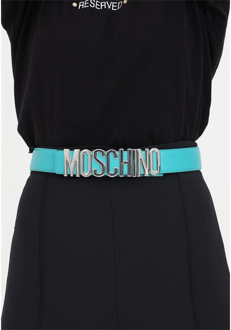 Belt for men and women in aqua green with silver lettering MOSCHINO | Belts | A800280021365