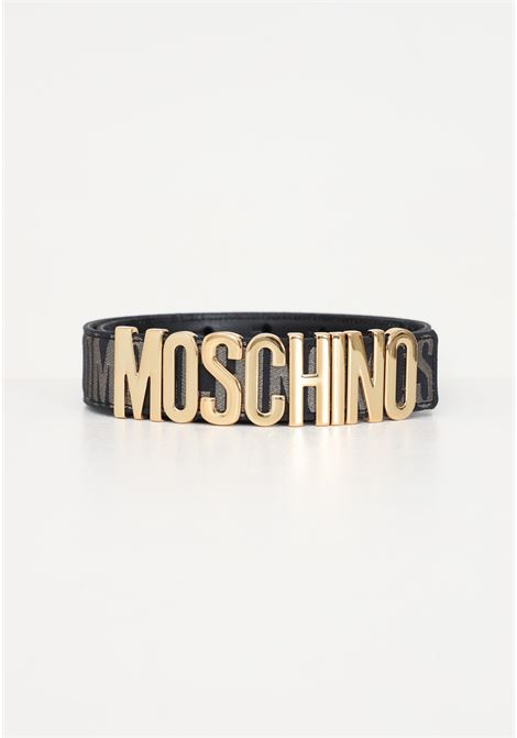 Cintura nera da donna base nera logo all over lettering oro MOSCHINO | Cinture | A801082692555