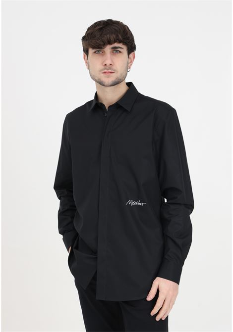 Camicia nera da uomo con logo in bianco MOSCHINO | Camicie | J021602351555