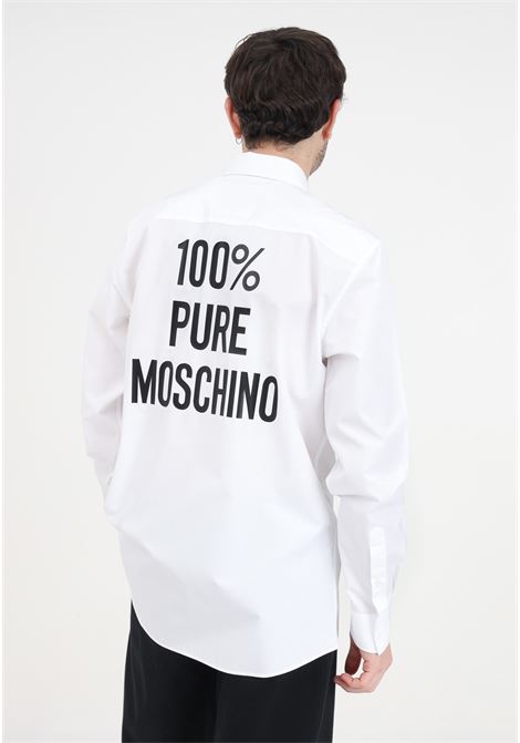 Camicia da uomo bianca con stampa sul retro nera MOSCHINO | Camicie | J022502351001