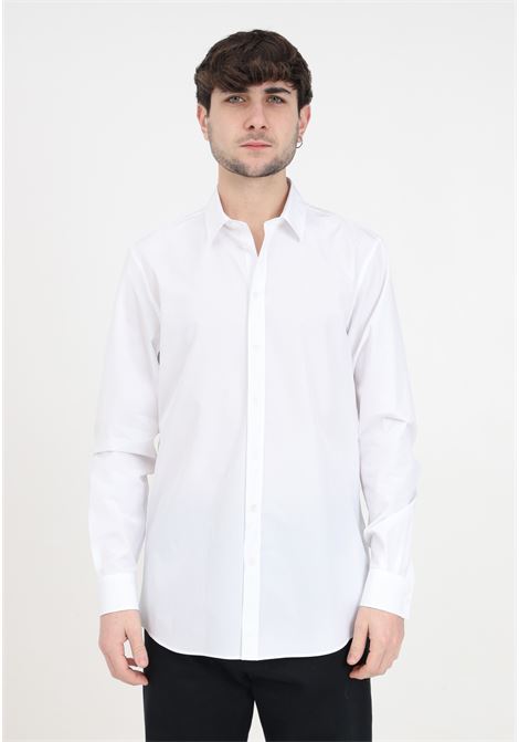 Camicia da uomo bianca con stampa sul retro nera MOSCHINO | Camicie | J022502351001