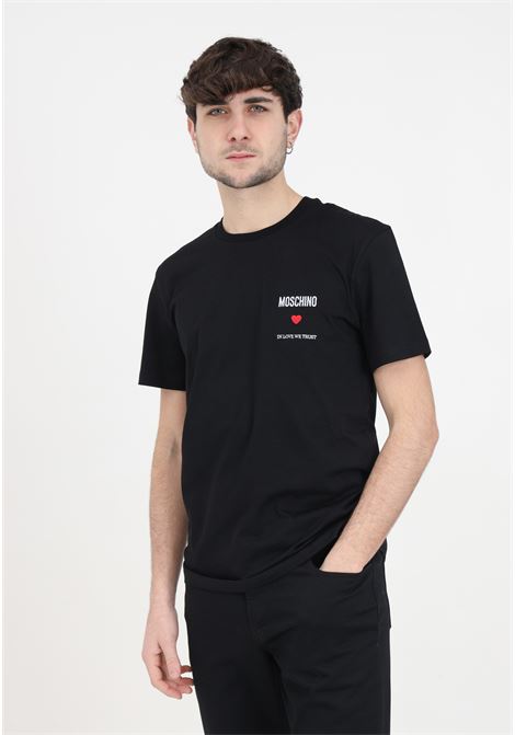 T-shirt da uomo nera con stampa sul petto MOSCHINO | J072002411555