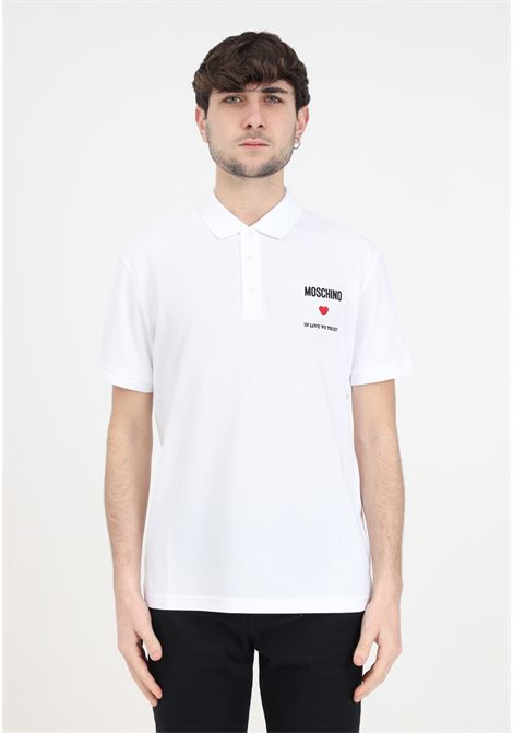 White men's polo shirt with in love we trust logo MOSCHINO | Polo | J160202421001