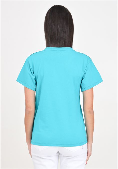 T-shirt da donna verde acqua con logo sulle spalle e sul petto MOSCHINO | T-shirt | V070494070366