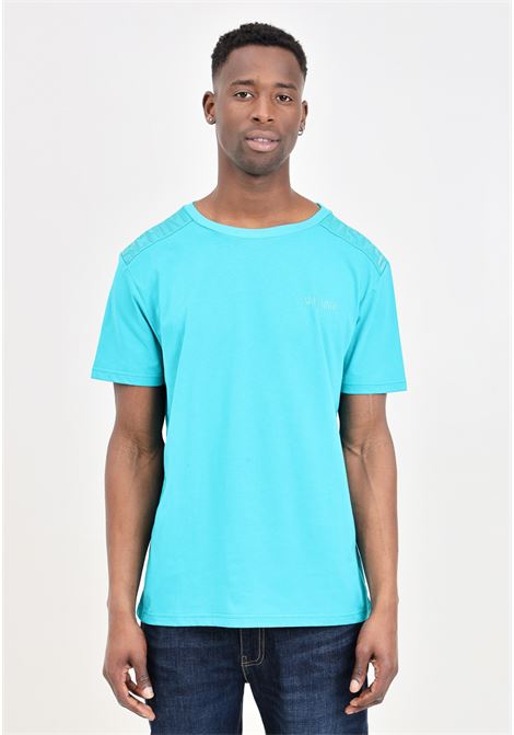 T-shirt da uomo verde acqua con patch logo sulle spalline e sul davanti tono su tono MOSCHINO | T-shirt | V070794070366