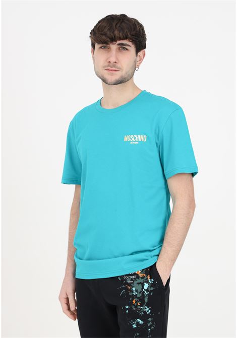 T-shirt verde acqua da uomo con logo oro MOSCHINO | V071594070366