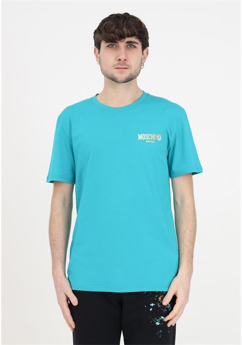 Aqua green men's t-shirt with gold logo MOSCHINO | V071594070366