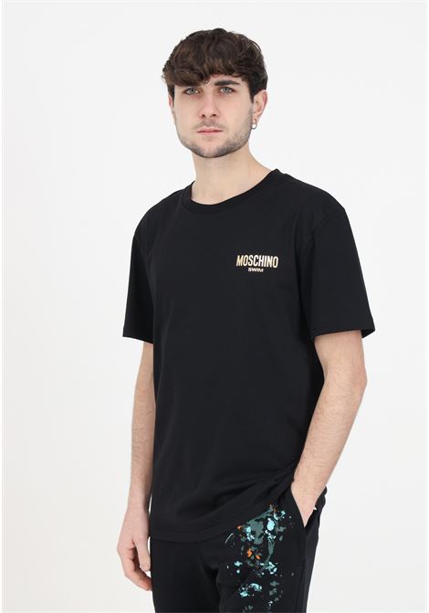 T-shirt nera da uomo con logo oro MOSCHINO | V071594070555