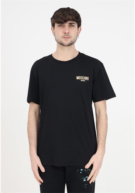 T-shirt nera da uomo con logo oro MOSCHINO | T-shirt | V071594070555