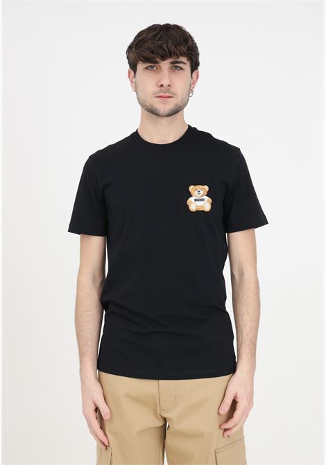 T-shirt nera da uomo con orsetto MOSCHINO | V072320410555