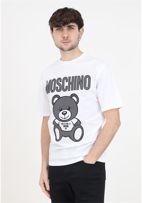 T-shirt da uomo bianca in jersey teddy mesh MOSCHINO | T-shirt | V072720411001