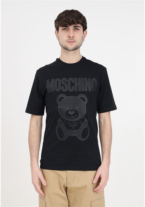 T-shirt da uomo nera in jersey teddy mesh MOSCHINO | T-shirt | V072720411555