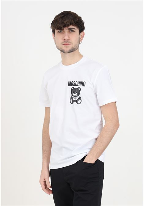 T-shirt da uomo bianca in jersey small teddy mesh MOSCHINO | V072920411001