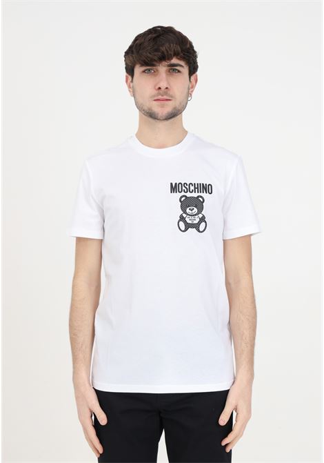 White men's t-shirt in small teddy mesh jersey MOSCHINO | T-shirt | V072920411001