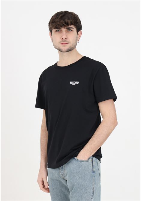 T-shirt da uomo nera con logo bianco MOSCHINO | V078194080555